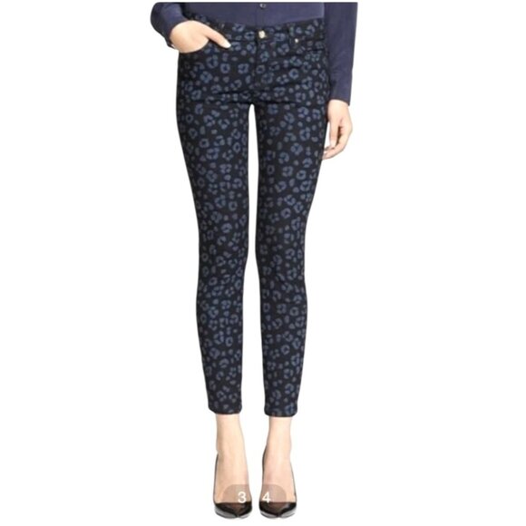 Kate Spade Jeans Women 28 Blue Indigo Cheetah Print Play Hooky Skinny Animal - Picture 1 of 13